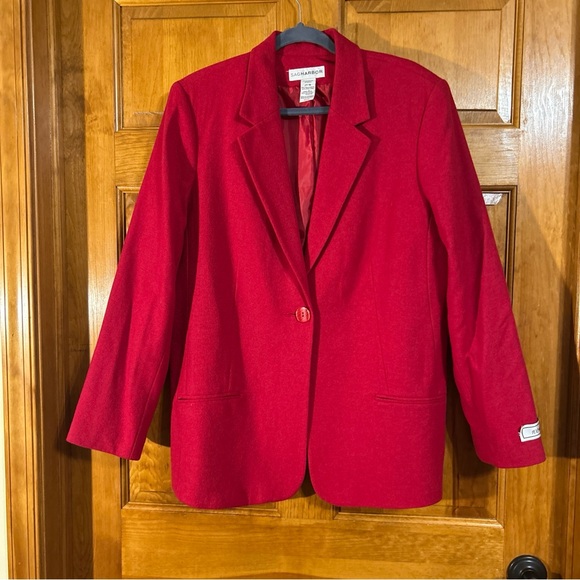 Sag Harbor Women’s Red 100% Wool Blazer/Jacket Polyester Lining Sz 16-NWOTS - Picture 1 of 5